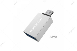 Переходник Micro-USB (M) - USB 3.0 (F) OTG, Borofone BV2, плоский, серебристый