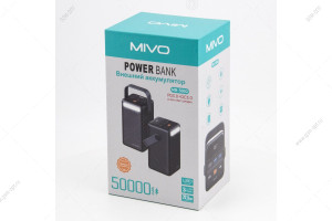 Внешний аккумулятор Power Bank Mivo MB-500Q - 50000mAh, 22.5W, PD3.0+QC3.0, 3хUSB, LED, черный